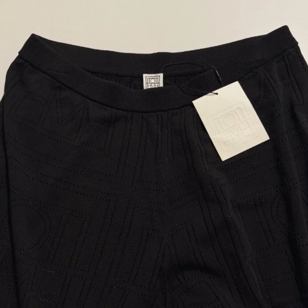 Totême Monogram Pointelle Knit Wide Leg Trousers Black M NWT - Picture 2 of 9